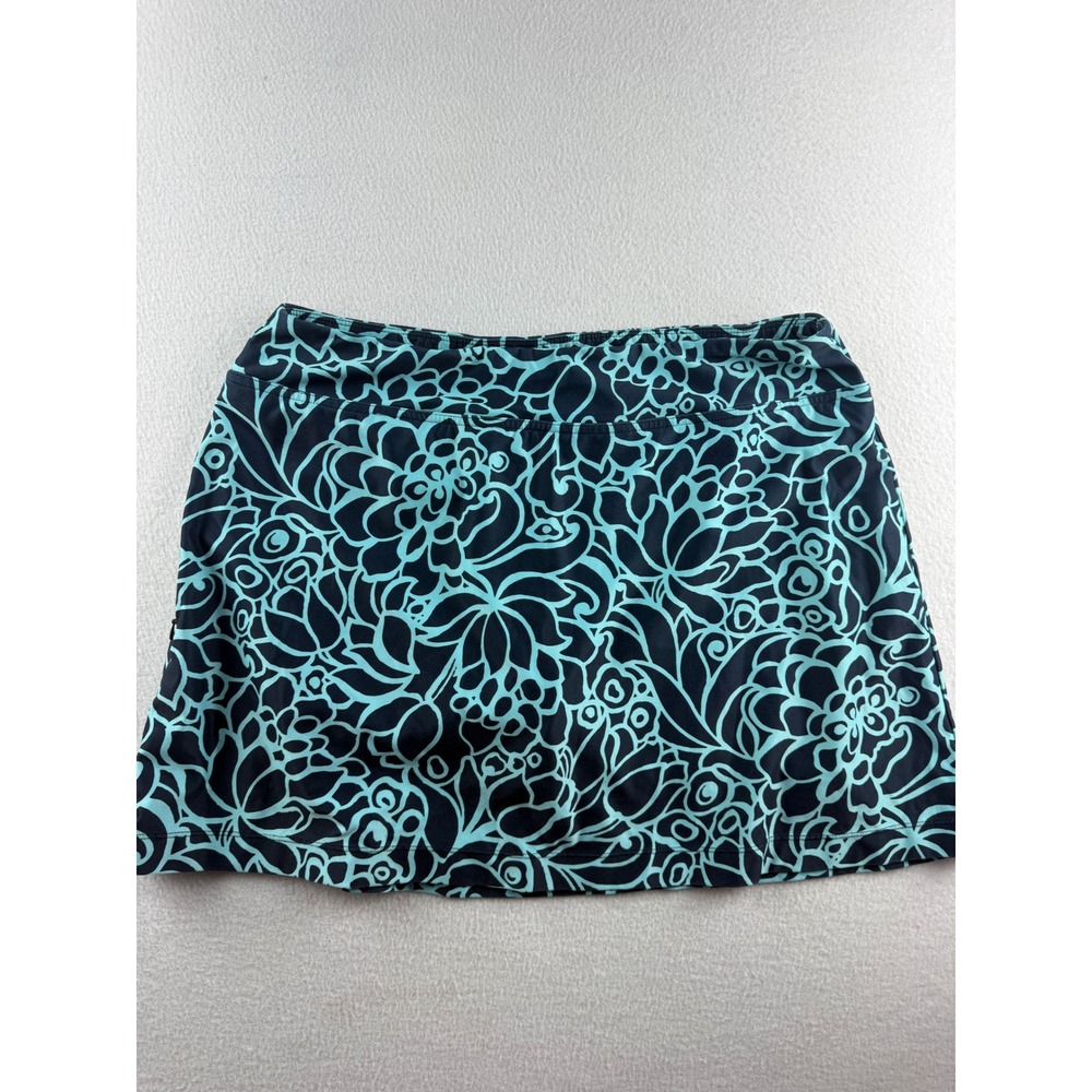 Talbots Women Large Navy Teal Floral Scroll Active Skort Athletic Tennis Golf